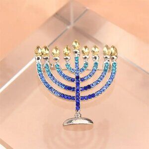 BEST SELLER Hanukkah Silver Menorah Rhinestone Brooch